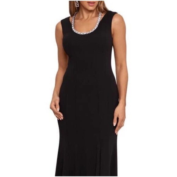 New Xscape Size 10 Black Rhinestone Embellished Cocktail Formal Gown Dress Maxi - Picture 3 of 13